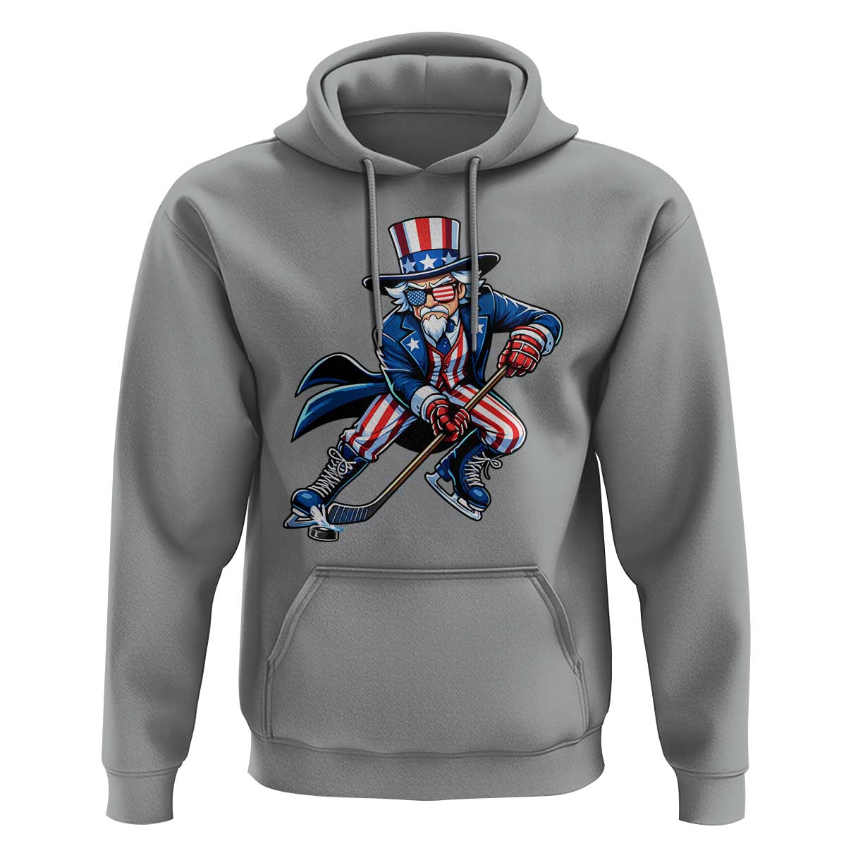 Uncle Sam Playing Hockey Patriotic Graphic Hoodie Funny USA Ice Hockey American Pride