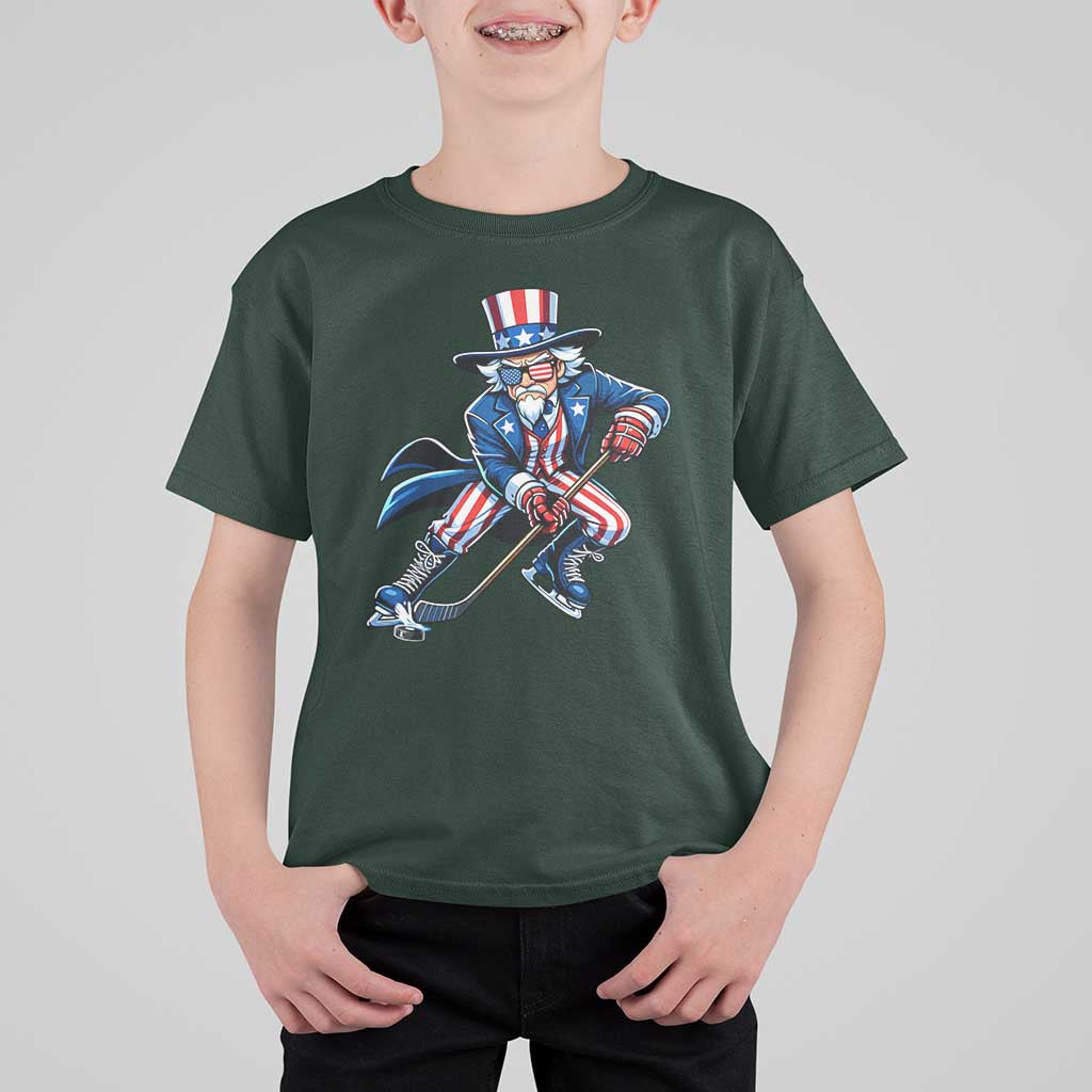 Uncle Sam Playing Hockey Patriotic Graphic T Shirt For Kid Funny USA Ice Hockey American Pride