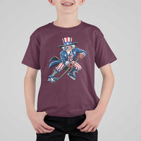 Uncle Sam Playing Hockey Patriotic Graphic T Shirt For Kid Funny USA Ice Hockey American Pride