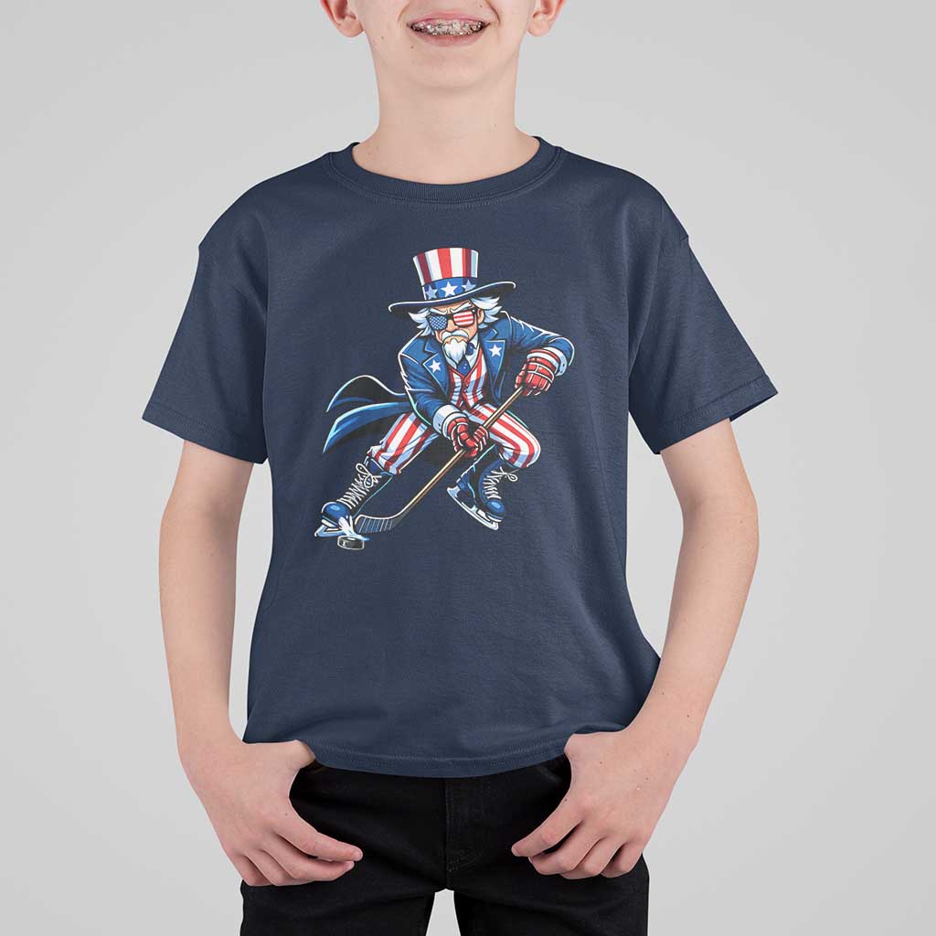 Uncle Sam Playing Hockey Patriotic Graphic T Shirt For Kid Funny USA Ice Hockey American Pride