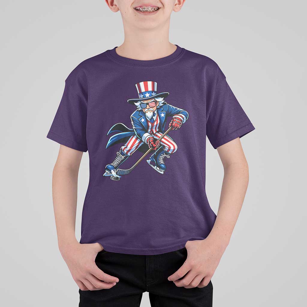 Uncle Sam Playing Hockey Patriotic Graphic T Shirt For Kid Funny USA Ice Hockey American Pride