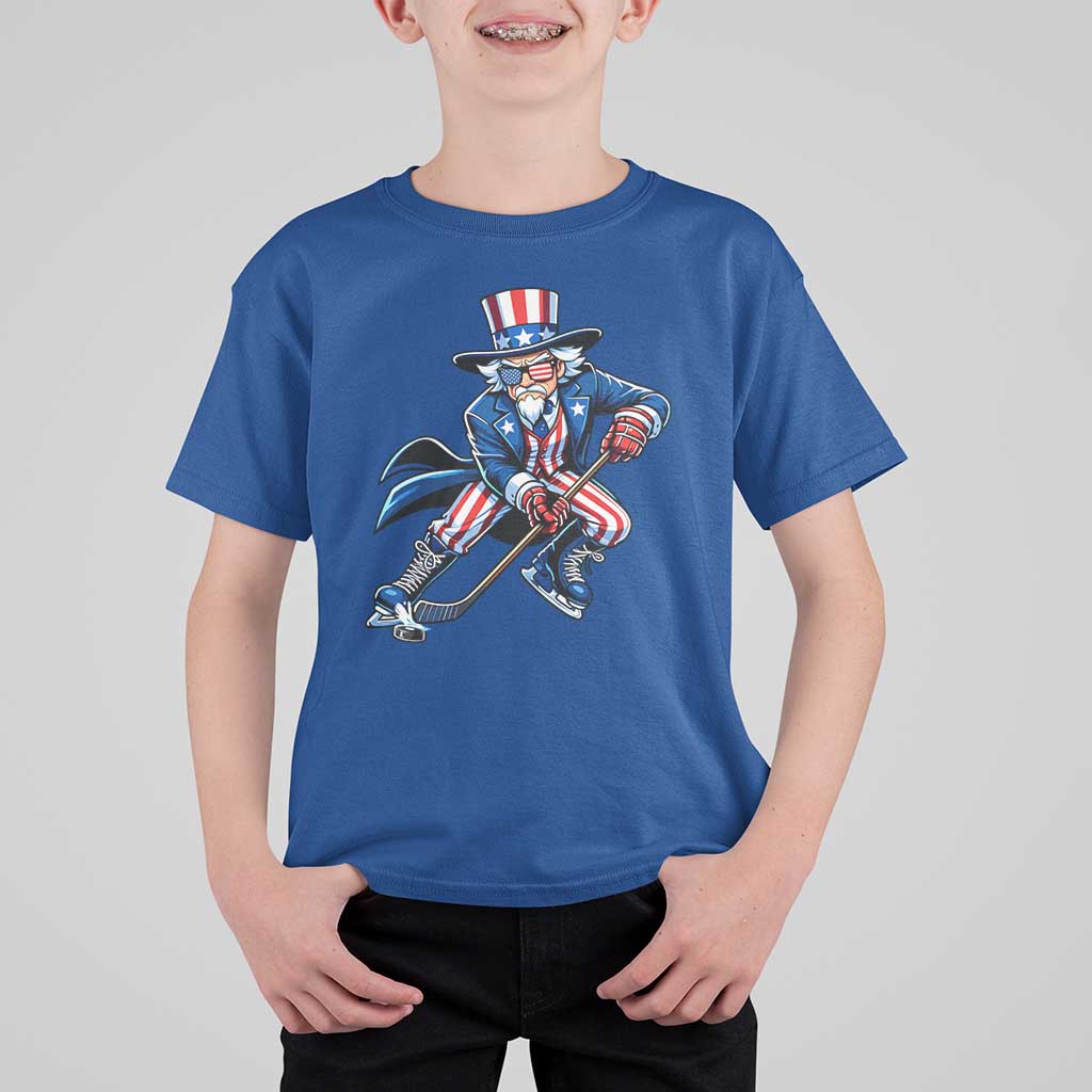 Uncle Sam Playing Hockey Patriotic Graphic T Shirt For Kid Funny USA Ice Hockey American Pride