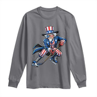 Uncle Sam Playing Hockey Patriotic Graphic Long Sleeve Shirt Funny USA Ice Hockey American Pride