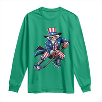Uncle Sam Playing Hockey Patriotic Graphic Long Sleeve Shirt Funny USA Ice Hockey American Pride