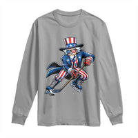 Uncle Sam Playing Hockey Patriotic Graphic Long Sleeve Shirt Funny USA Ice Hockey American Pride