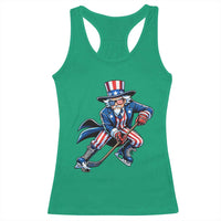 Uncle Sam Playing Hockey Patriotic Graphic Racerback Tank Top Funny USA Ice Hockey American Pride