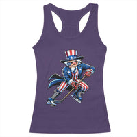 Uncle Sam Playing Hockey Patriotic Graphic Racerback Tank Top Funny USA Ice Hockey American Pride