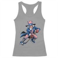 Uncle Sam Playing Hockey Patriotic Graphic Racerback Tank Top Funny USA Ice Hockey American Pride