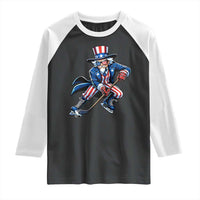 Uncle Sam Playing Hockey Patriotic Graphic Raglan Shirt Funny USA Ice Hockey American Pride