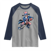 Uncle Sam Playing Hockey Patriotic Graphic Raglan Shirt Funny USA Ice Hockey American Pride