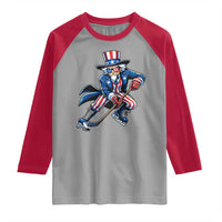 Uncle Sam Playing Hockey Patriotic Graphic Raglan Shirt Funny USA Ice Hockey American Pride