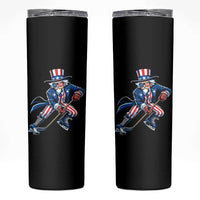 Uncle Sam Playing Hockey Patriotic Graphic Skinny Tumbler Funny USA Ice Hockey American Pride