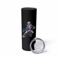 Uncle Sam Playing Hockey Patriotic Graphic Skinny Tumbler Funny USA Ice Hockey American Pride