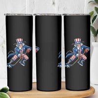 Uncle Sam Playing Hockey Patriotic Graphic Skinny Tumbler Funny USA Ice Hockey American Pride