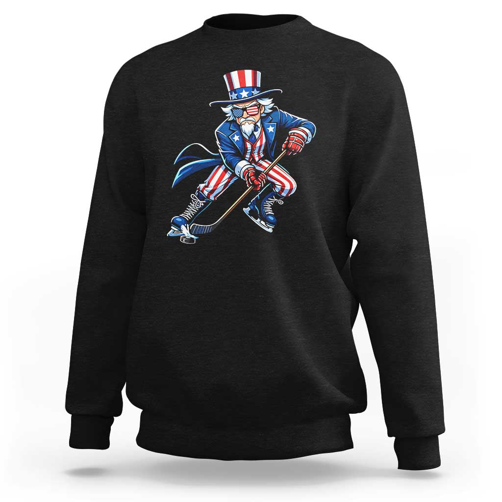 Uncle Sam Playing Hockey Patriotic Graphic Sweatshirt Funny USA Ice Hockey American Pride