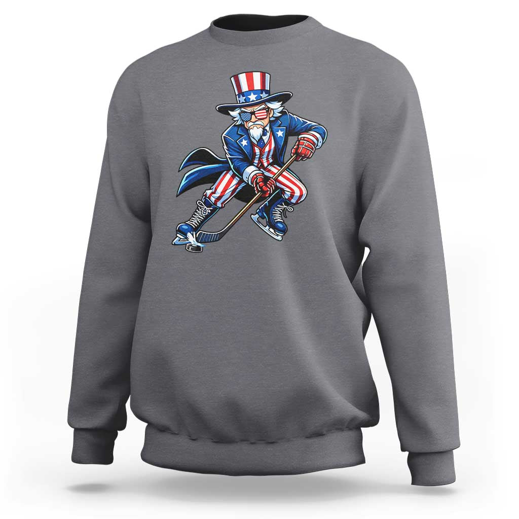 Uncle Sam Playing Hockey Patriotic Graphic Sweatshirt Funny USA Ice Hockey American Pride