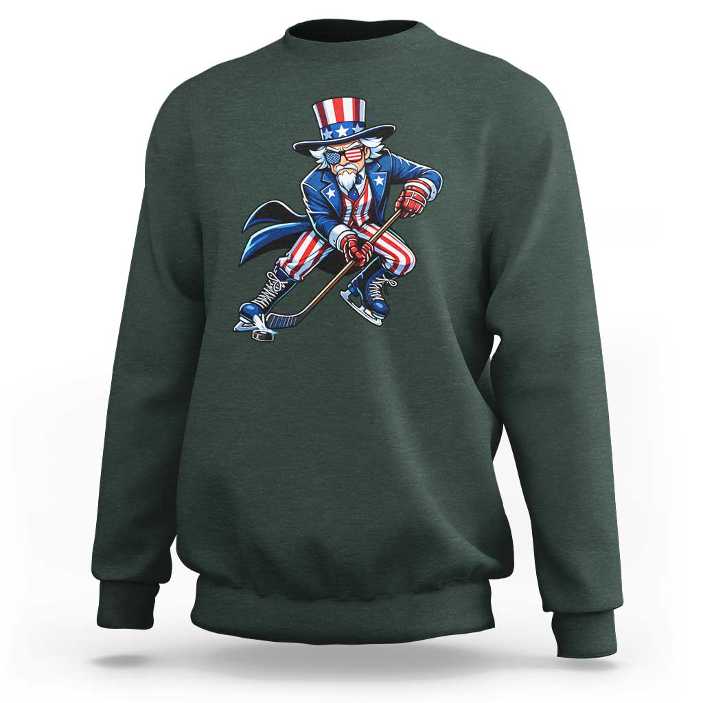 Uncle Sam Playing Hockey Patriotic Graphic Sweatshirt Funny USA Ice Hockey American Pride