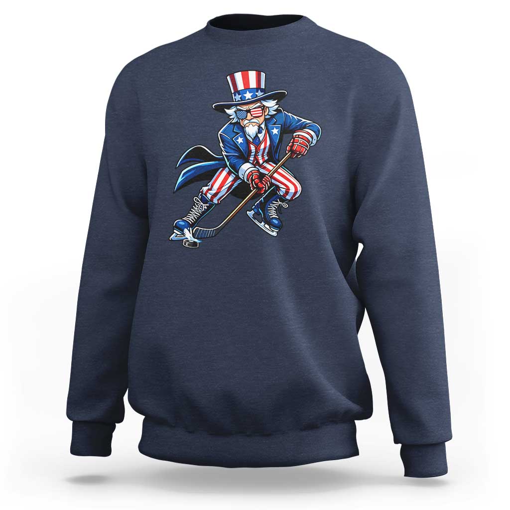 Uncle Sam Playing Hockey Patriotic Graphic Sweatshirt Funny USA Ice Hockey American Pride