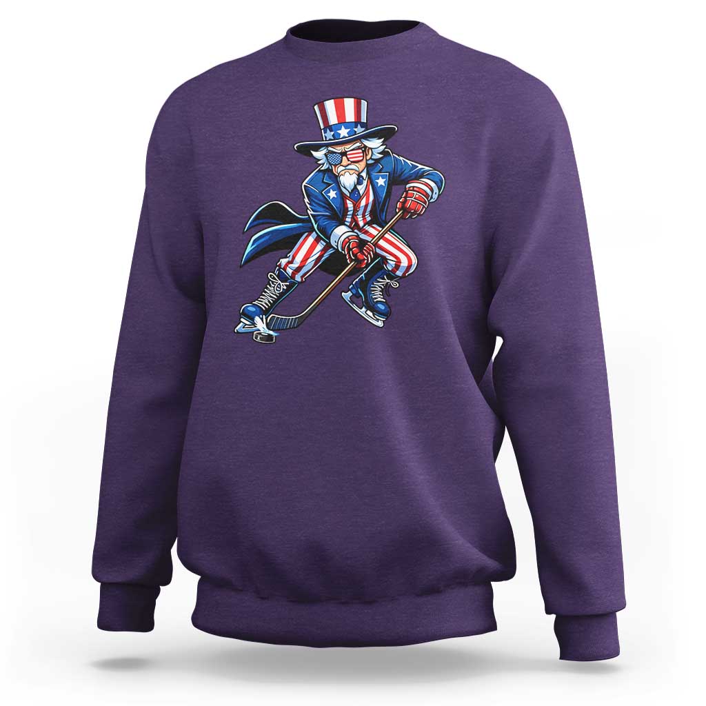 Uncle Sam Playing Hockey Patriotic Graphic Sweatshirt Funny USA Ice Hockey American Pride