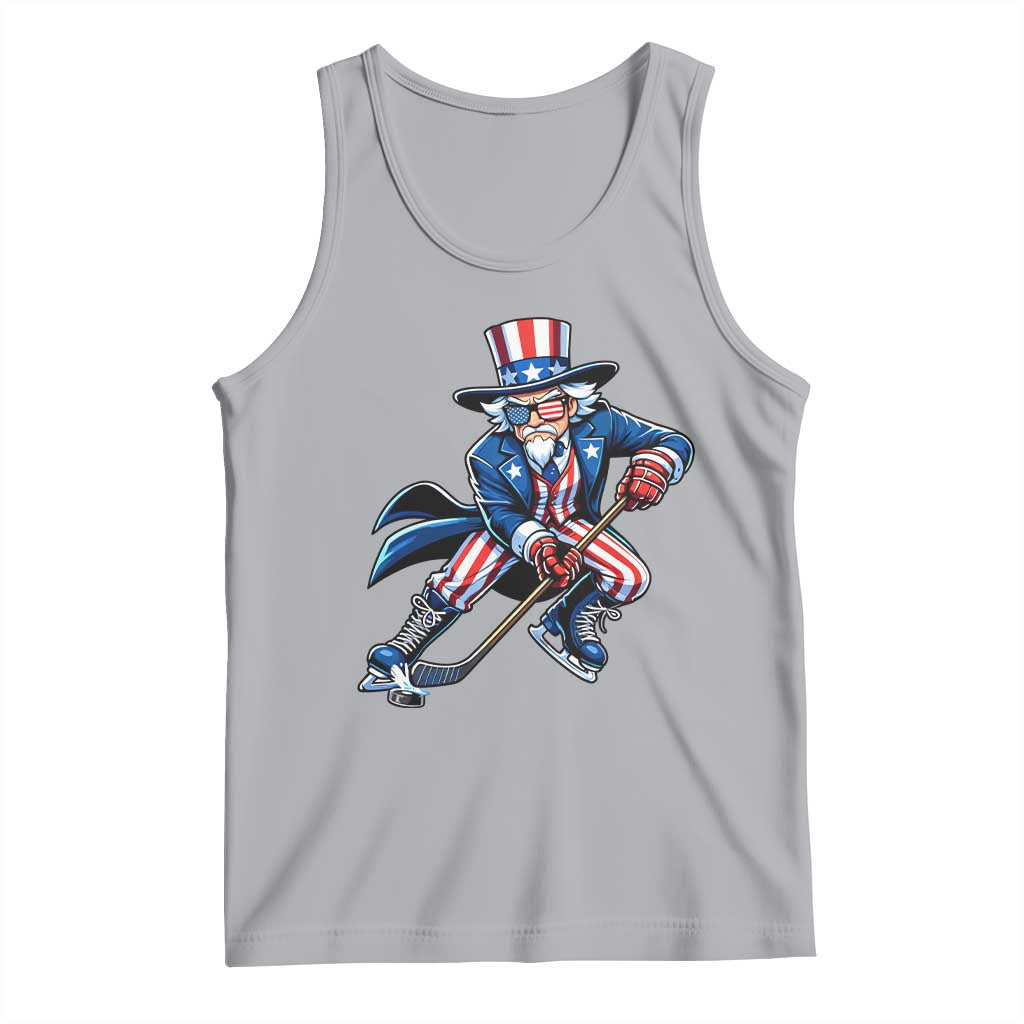 Uncle Sam Playing Hockey Patriotic Graphic Tank Top Funny USA Ice Hockey American Pride