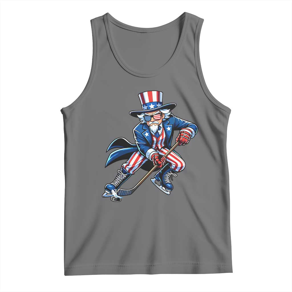 Uncle Sam Playing Hockey Patriotic Graphic Tank Top Funny USA Ice Hockey American Pride