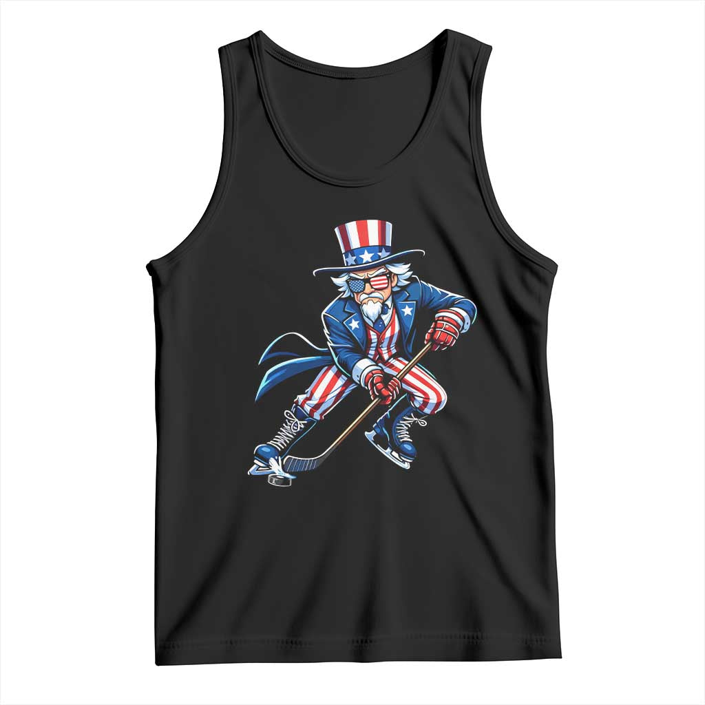 Uncle Sam Playing Hockey Patriotic Graphic Tank Top Funny USA Ice Hockey American Pride