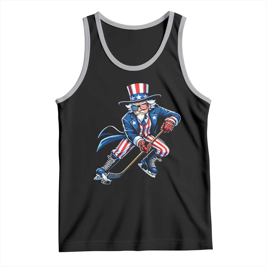 Uncle Sam Playing Hockey Patriotic Graphic Tank Top Funny USA Ice Hockey American Pride