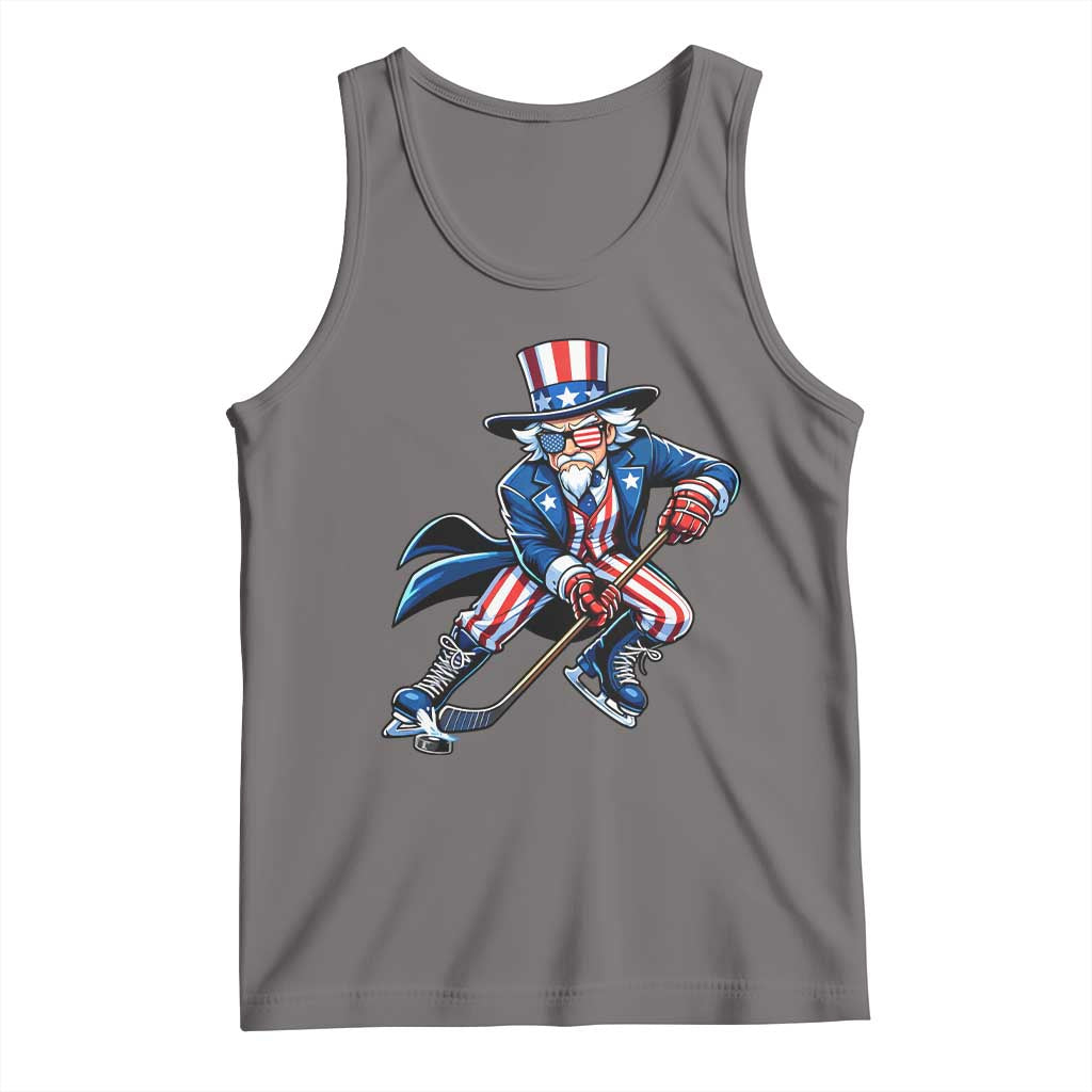 Uncle Sam Playing Hockey Patriotic Graphic Tank Top Funny USA Ice Hockey American Pride
