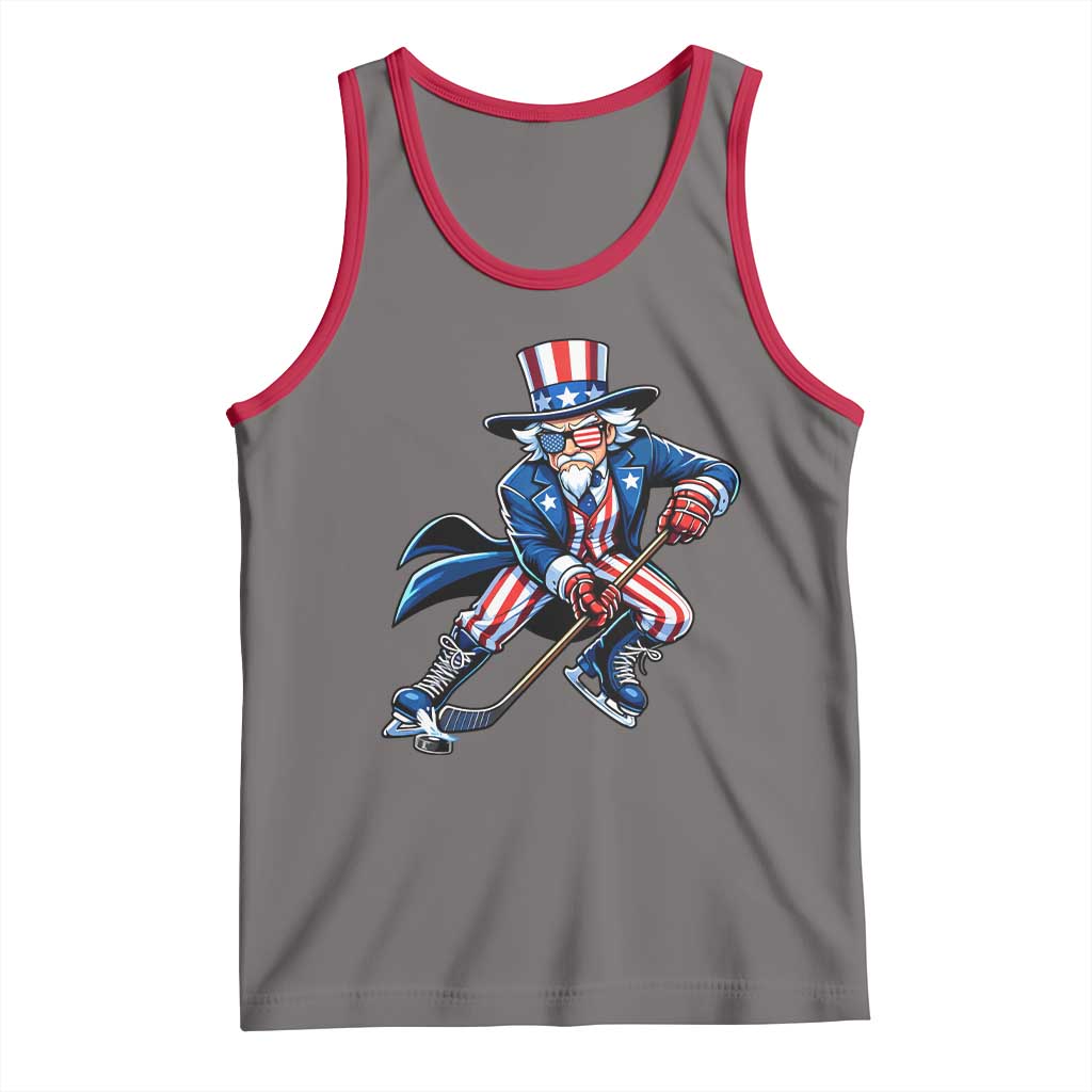 Uncle Sam Playing Hockey Patriotic Graphic Tank Top Funny USA Ice Hockey American Pride