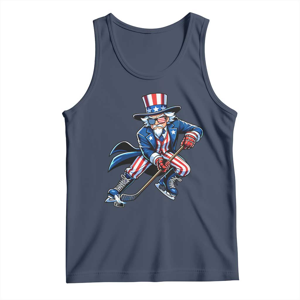 Uncle Sam Playing Hockey Patriotic Graphic Tank Top Funny USA Ice Hockey American Pride