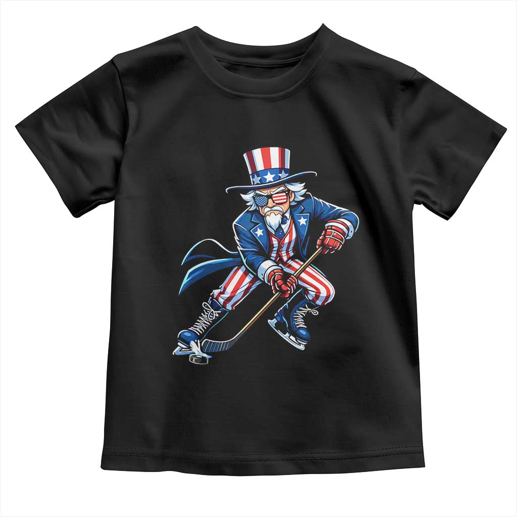 Uncle Sam Playing Hockey Patriotic Graphic Toddler T Shirt Funny USA Ice Hockey American Pride