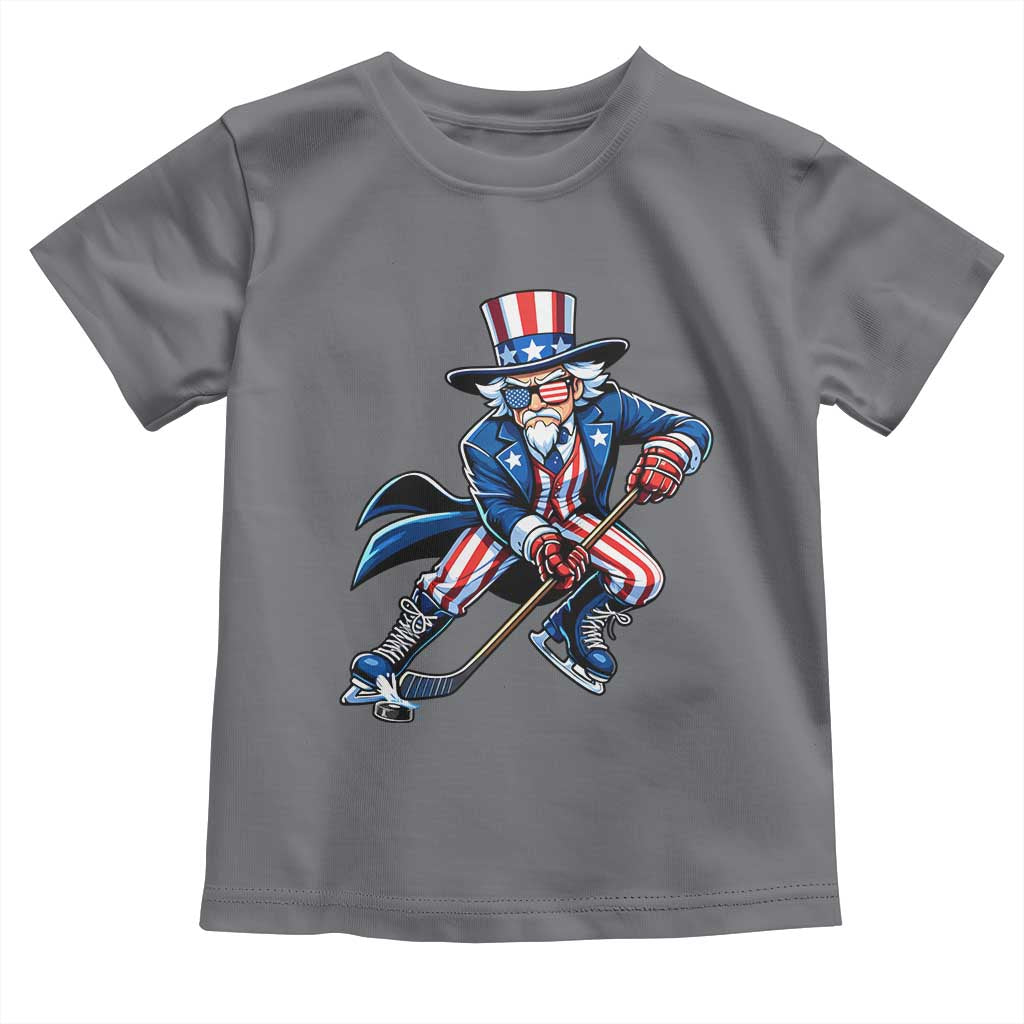 Uncle Sam Playing Hockey Patriotic Graphic Toddler T Shirt Funny USA Ice Hockey American Pride