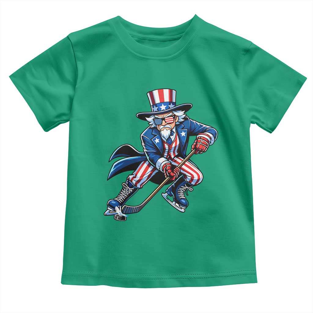 Uncle Sam Playing Hockey Patriotic Graphic Toddler T Shirt Funny USA Ice Hockey American Pride