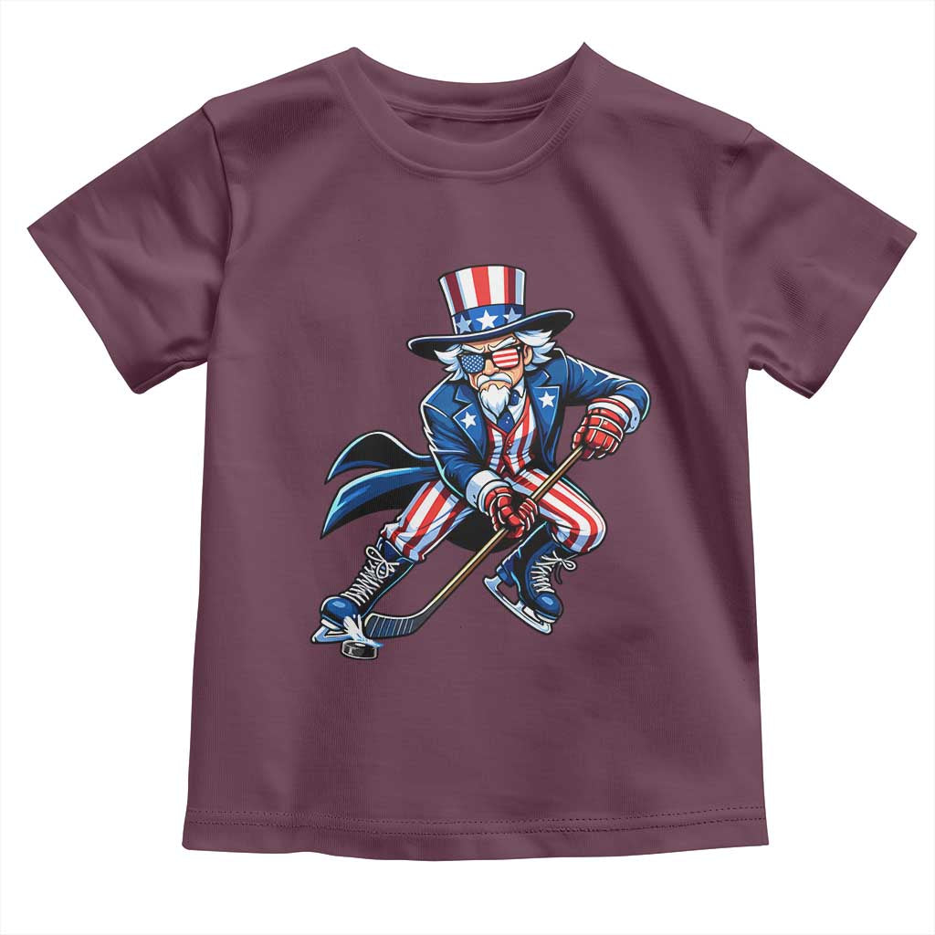 Uncle Sam Playing Hockey Patriotic Graphic Toddler T Shirt Funny USA Ice Hockey American Pride
