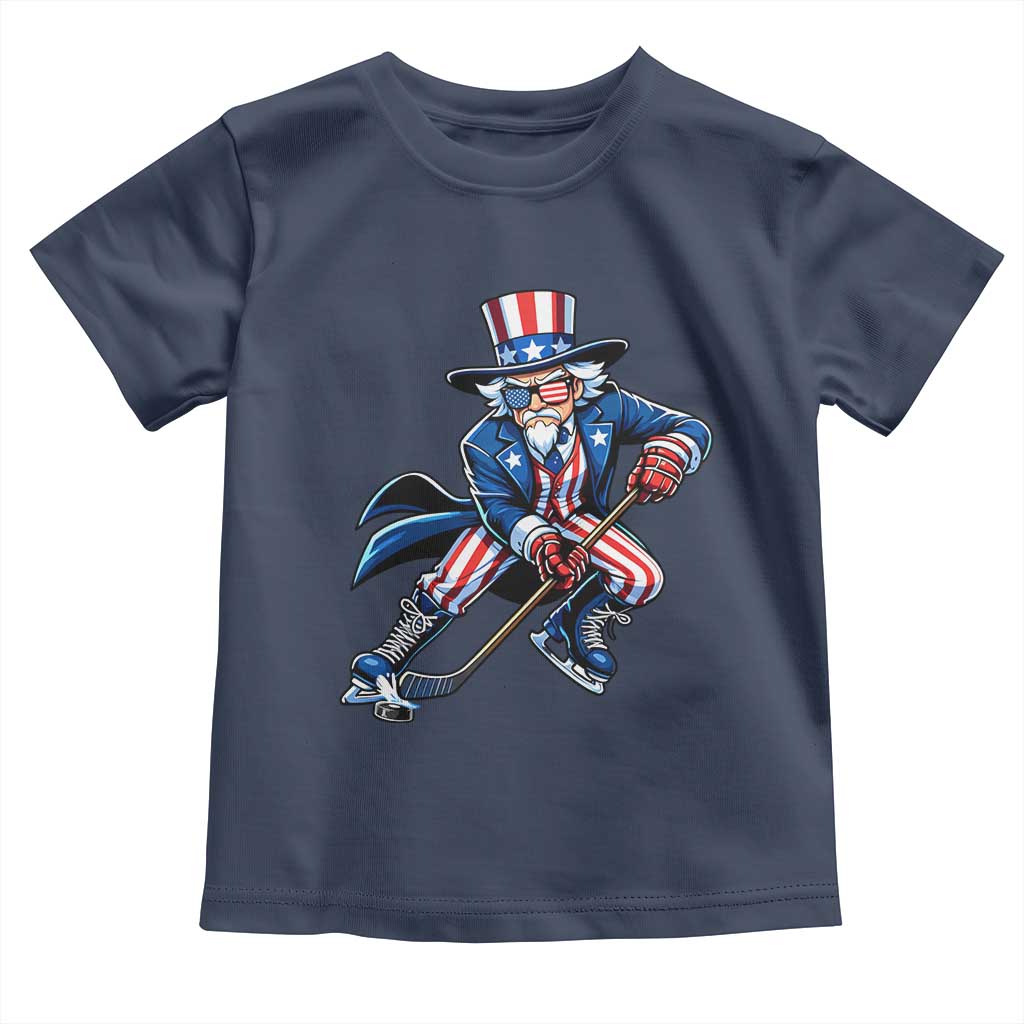 Uncle Sam Playing Hockey Patriotic Graphic Toddler T Shirt Funny USA Ice Hockey American Pride