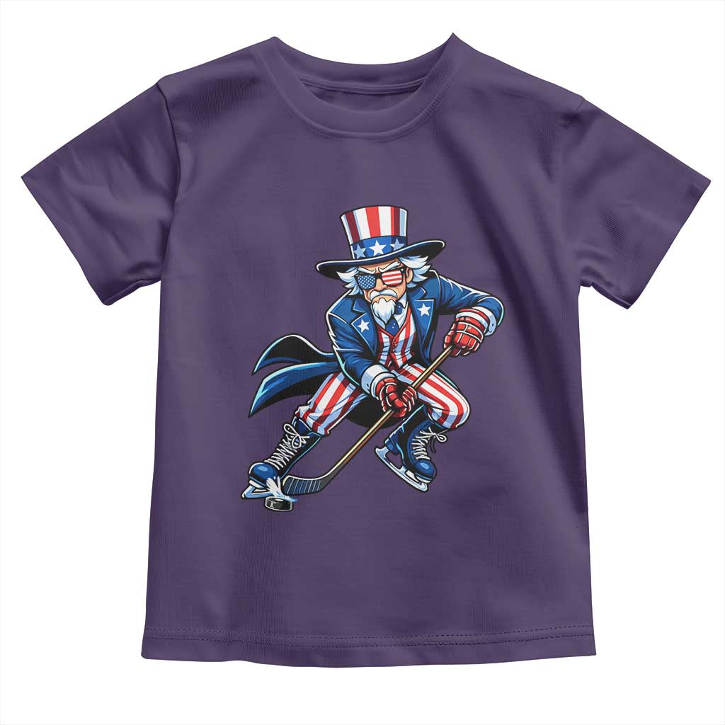 Uncle Sam Playing Hockey Patriotic Graphic Toddler T Shirt Funny USA Ice Hockey American Pride