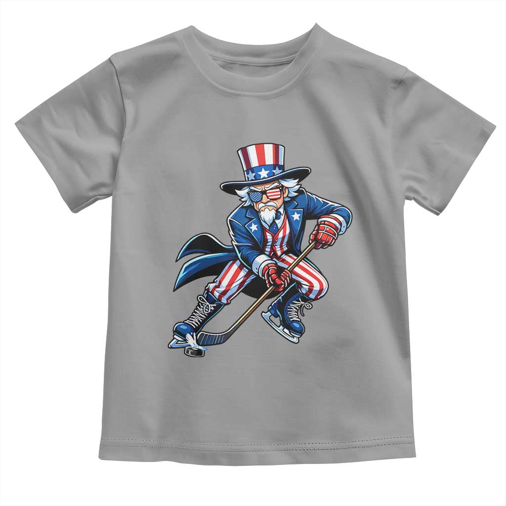 Uncle Sam Playing Hockey Patriotic Graphic Toddler T Shirt Funny USA Ice Hockey American Pride