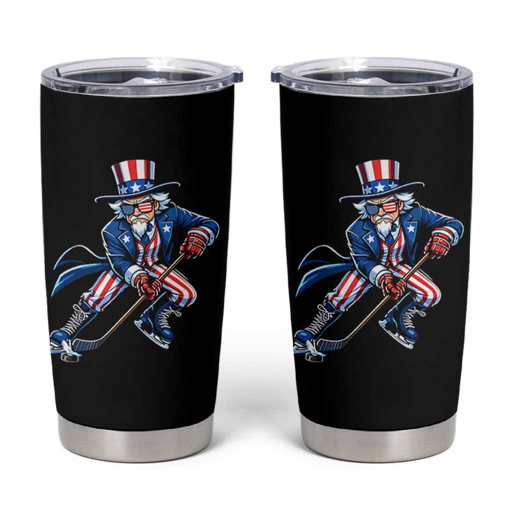 Uncle Sam Playing Hockey Patriotic Graphic Tumbler Cup Funny USA Ice Hockey American Pride