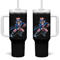 Uncle Sam Playing Hockey Patriotic Graphic Tumbler With Handle Funny USA Ice Hockey American Pride