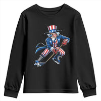 Uncle Sam Playing Hockey Patriotic Graphic Youth Sweatshirt Funny USA Ice Hockey American Pride