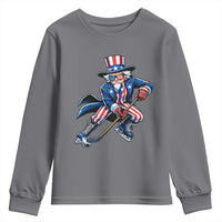 Uncle Sam Playing Hockey Patriotic Graphic Youth Sweatshirt Funny USA Ice Hockey American Pride
