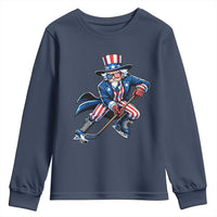 Uncle Sam Playing Hockey Patriotic Graphic Youth Sweatshirt Funny USA Ice Hockey American Pride