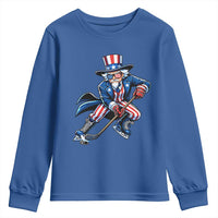 Uncle Sam Playing Hockey Patriotic Graphic Youth Sweatshirt Funny USA Ice Hockey American Pride
