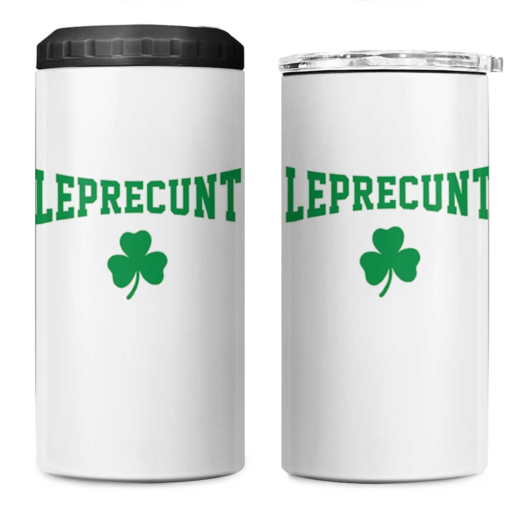 Leprecunt Bold Shamrock Graphic 4 in 1 Can Cooler Tumbler Funny Irish St Patricks Day Party Adult Humor