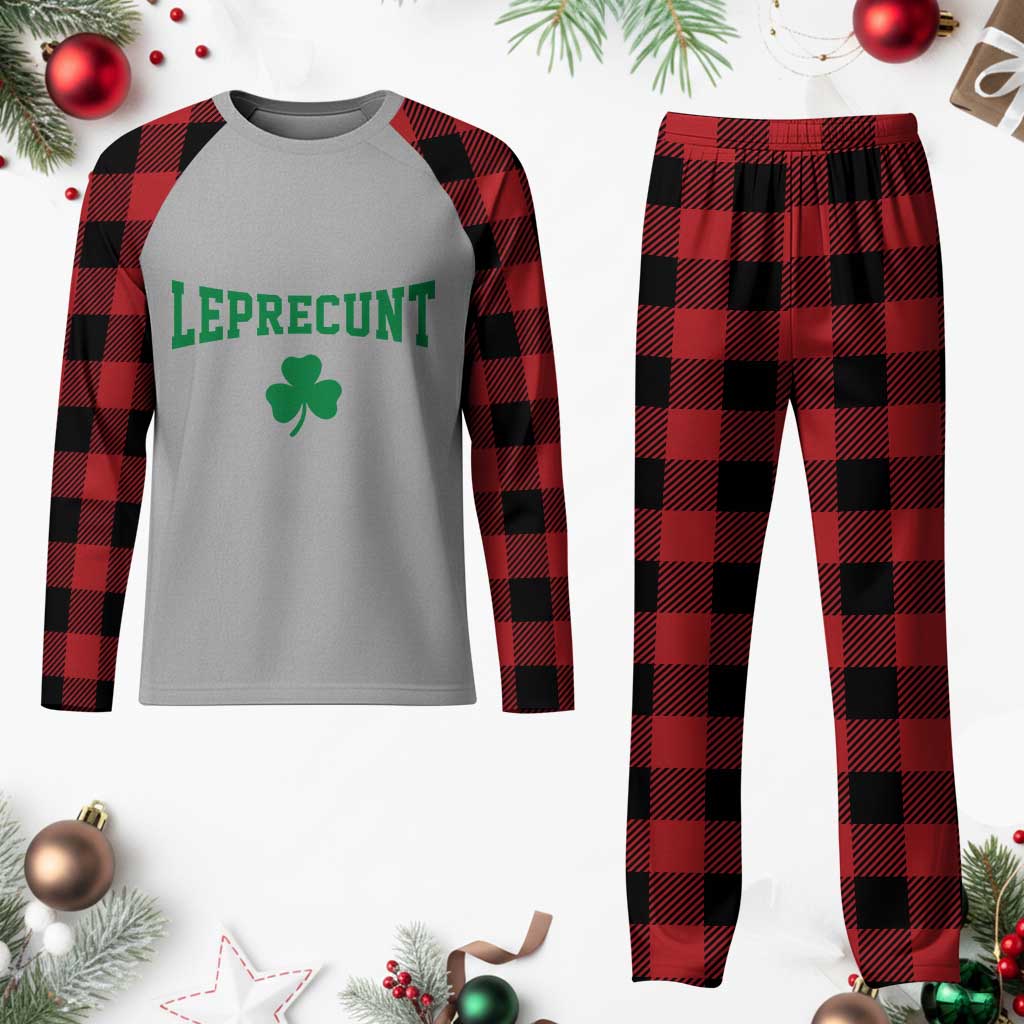 Leprecunt Bold Shamrock Graphic Plaid Pajama Set Funny Irish St Patricks Day Party Adult Humor