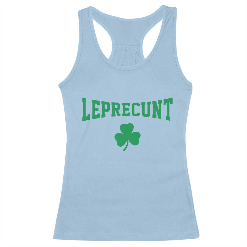 Leprecunt Bold Shamrock Graphic Racerback Tank Top Funny Irish St Patricks Day Party Adult Humor