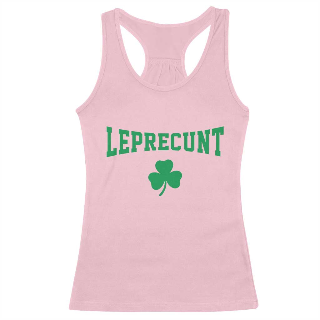 Leprecunt Bold Shamrock Graphic Racerback Tank Top Funny Irish St Patricks Day Party Adult Humor