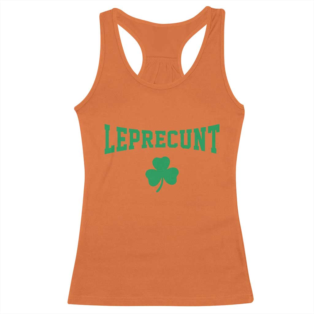 Leprecunt Bold Shamrock Graphic Racerback Tank Top Funny Irish St Patricks Day Party Adult Humor