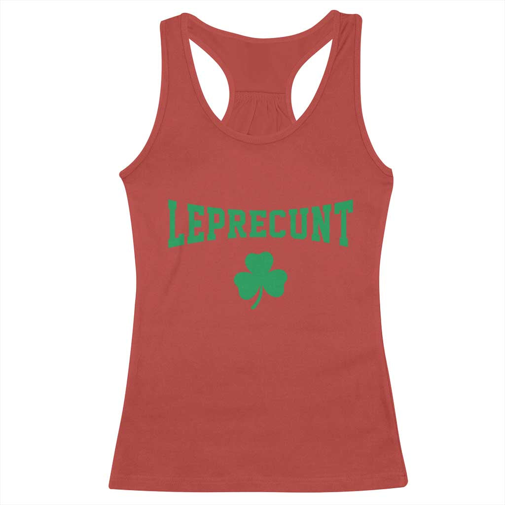 Leprecunt Bold Shamrock Graphic Racerback Tank Top Funny Irish St Patricks Day Party Adult Humor