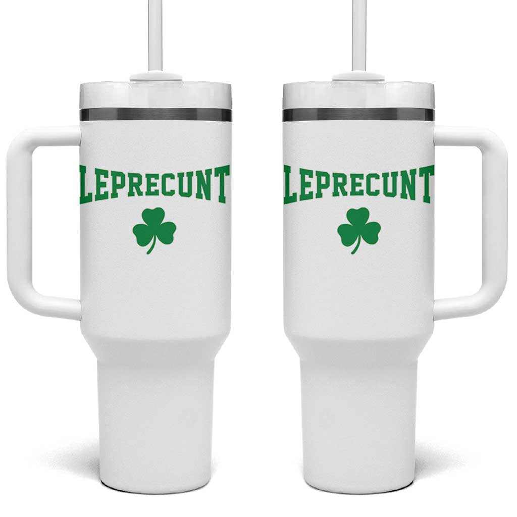 Leprecunt Bold Shamrock Graphic Tumbler With Handle Funny Irish St Patricks Day Party Adult Humor